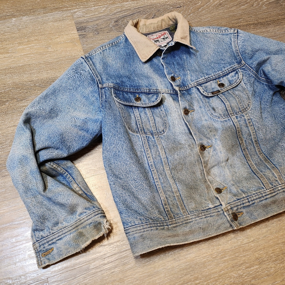 Vintage 70s Storm Rider Heavy Liner Lee Denim Jacket with Beige Collar Boxy Fit - Picture 4 of 12
